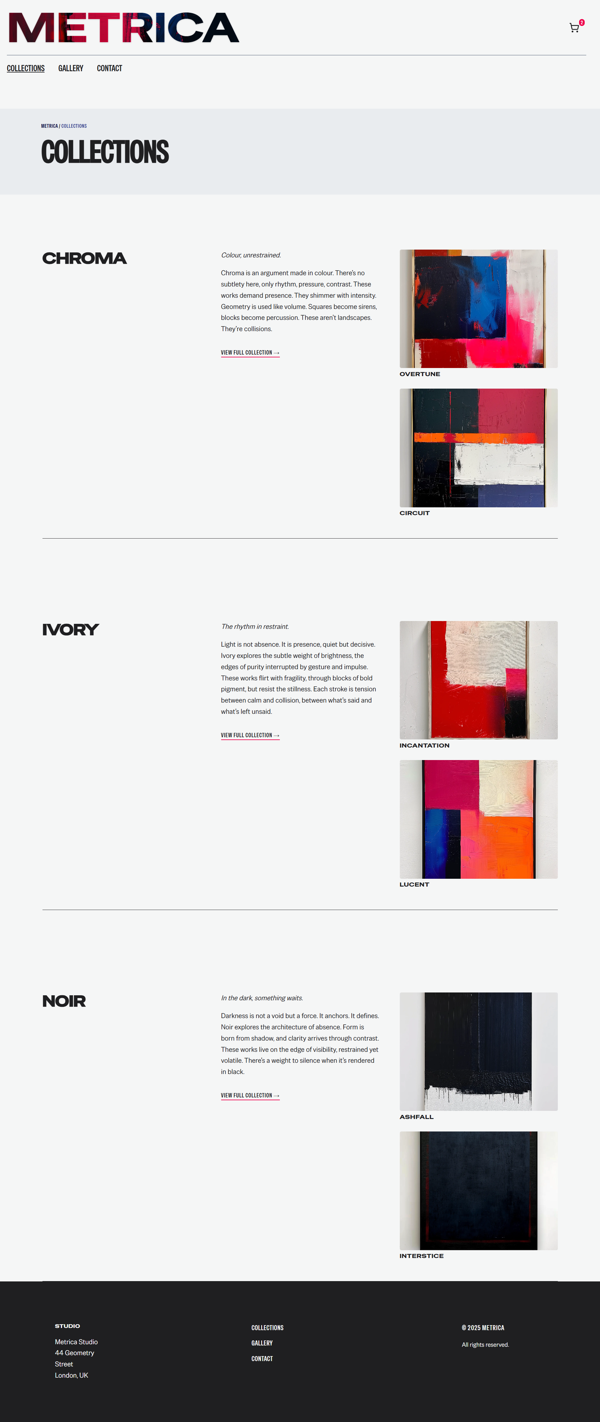 Metrica Collections Page